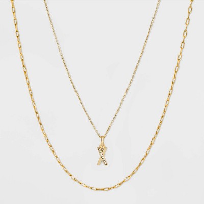 14K Gold Plated Crystal Initial Pendant Chain Necklace - A New Day™ Gold