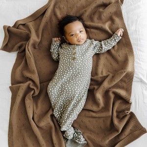 Makemake Organics Organic Cotton Pointelle Baby Knit Blanket - Brown - 1 of 4