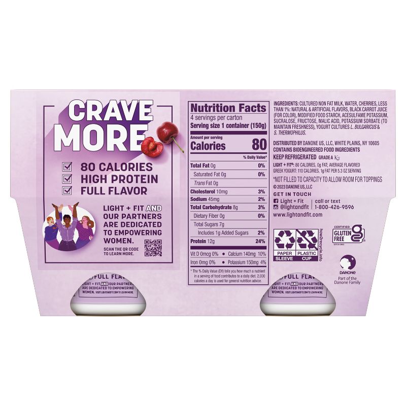 Light + Fit Nonfat Gluten-Free Cherry Greek Yogurt - 4ct/5.3oz Cups, 5 of 9