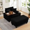 Single Seat Armrest Sofa with Ottoman, Sofa with Hidden Table and USB and Bluetooth Speaker, Corduroy Sofa with Wood Frame-Coolbibila - 2 of 4