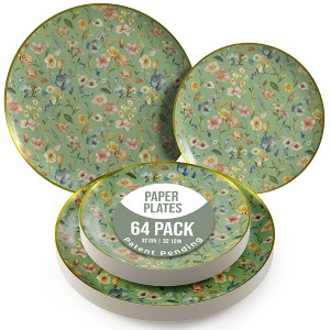 Earthtrends 64 PCS Floral Paper Wedding Plate Service for 32 |10" Dinner Paper Disposable Plates 8" Salad Plates Paper Disposable Plates Buoyant - 1 of 4