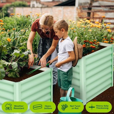 Metal elevated garden bed, two-piece rectangular outdoor planting box set, suitable for vegetables, flowers and herbs, green steel.