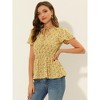 INSPIRE CHIC Women's Floral Print Smocked Flutter Sleeves Tie Collar Peplum Blouse - 3 of 4