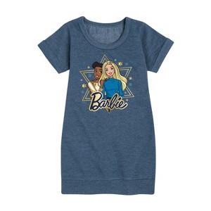 Girls' - Barbie - Holiday Friends Graphic Short Sleeve Fleece Dress - 1 of 4