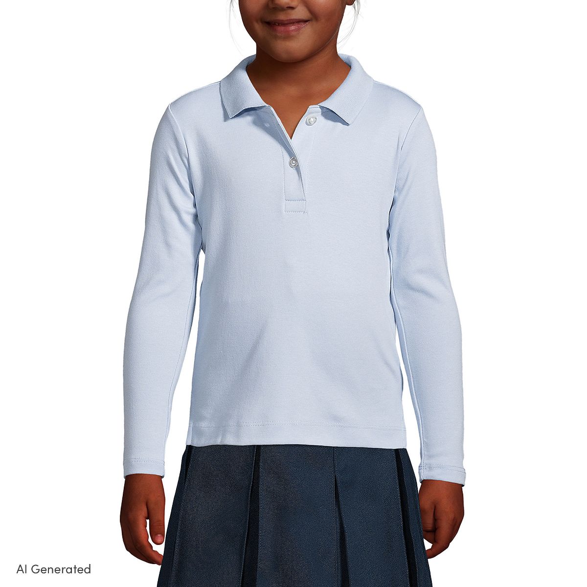 Lands' End School Uniform Kids Long Sleeve Feminine Fit Interlock Polo Shirt - thumbnail 5
