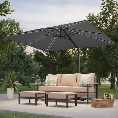 Sonkuki 10x8FT Round Offset Outdoor Patio Solar LED Cantilever Umbrella, 360° Rotation and Canopy Angle Adjustment