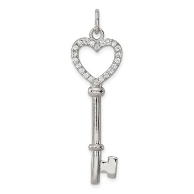 Black Bow Jewelry Rhodium Plated Sterling Silver and CZ Encrusted Heart Key Pendant
