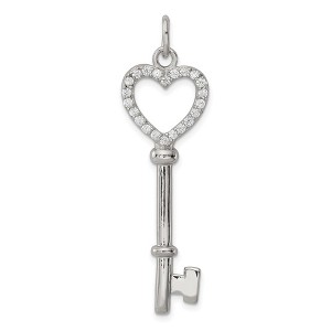 Black Bow Jewelry Rhodium Plated Sterling Silver and CZ Encrusted Heart Key Pendant - 1 of 4