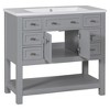 36" Modern Minimalist Style Bathroom Vanity with Soft Close Doors and 6 Storage Drawers - Grey Color (Basin Sink Not Included) - 4 of 4