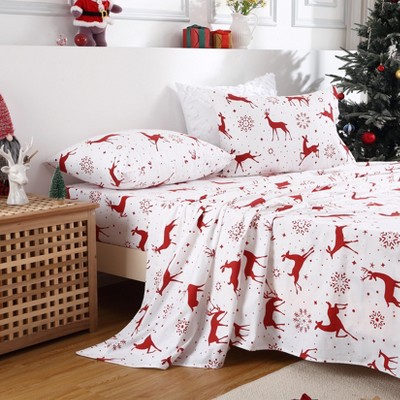 The Flannel Company top Queen Size Winter Christmas Flannel Sheet Set 4 pcs