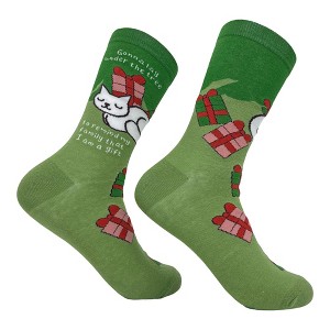 Crazy Dog Women's Gonna Lay Under The Tree to Remind My Family I Am A Gift Socks Funny Xmas Kitten Footwear - 1 of 4
