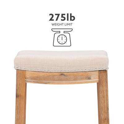 Claridge Beige Wood Backless Saddle Counter Stool