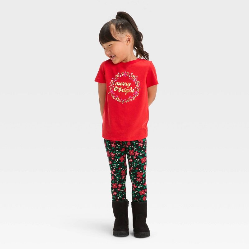 Toddler Girls' 'Merry & Bright' Short Sleeve T-Shirt - Cat & Jack™ Red, 4 of 5