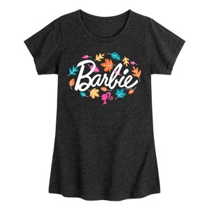 Girls' - Barbie - Fall Leaves Logo Fitted Short Sleeve Graphic T-Shirt - 1 of 4