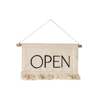 Tasseled Open or Closed Sign White Cotton & Wood by Foreside Home & Garden