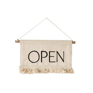 Tasseled Open or Closed Sign White Cotton & Wood by Foreside Home & Garden - 1 of 4