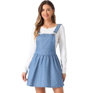 Allegra K Women's Printed Adjustable Straps Mini Chambray Pinafore Dress - 1 of 4