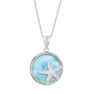 Caribbean Treasures Sterling Silver, Round 'Premium Larimar' Starfish 18" Pendant Necklace - Blue - 1 of 2