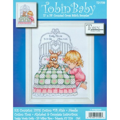 Tobin Counted Cross Stitch Kit 11"X14"-Bedtime Prayer Birth Record (14 Count)