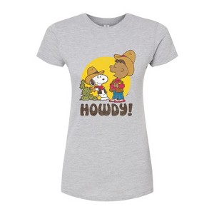 Women's - Peanuts - Franklin And Snoopy Howdy Fitted Graphic T-Shirt - 1 of 4