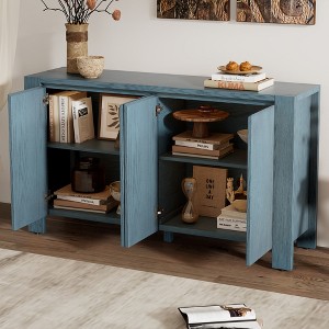 59"W 4-Door Sideboard Storage Cabinet with Adjustable Shelves, Adjustable Foot Pads and Distressed Finish-ModernLuxe - 1 of 4