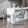 Zeus & Ruta Set of 2 Modern 25" Velvet Counter Stools with Button-Tufted Back, Rivet Trim & Chrome Metal Legs - 4 of 4