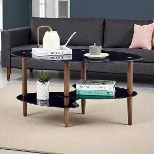 Oval Tempered Glass Coffee Table with Steel Legs - 1 of 4