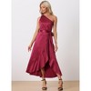 INSPIRE CHIC Women's Satin Sleeveless One Shoulder Belted Split Ruffle Evening Cocktail Dress - 2 of 4