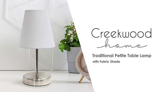 10.5" Petite Metal Stick Bedside Table Desk Lamp in Sand Nickel with Fabric Shade - Creekwood Home, 2 of 8, play video
