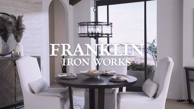 Franklin Iron Works Edinger Oil Rubbed Bronze Pendant Chandelier 20" Wide Rustic Clear Waterglass Textured Shade 4-Light Fixture for Dining Room House, 2 of 11, play video