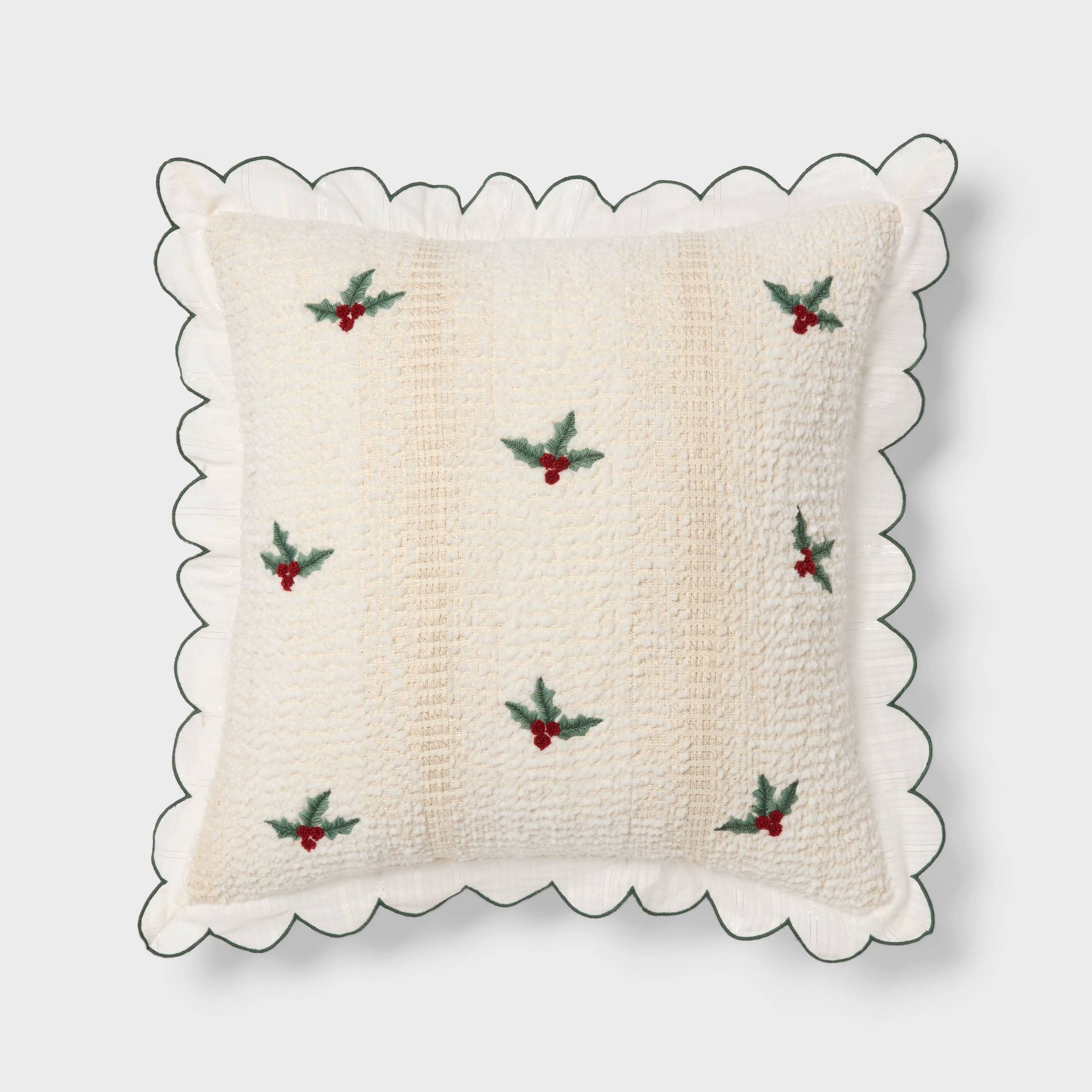 Holiday Embroidered Boucle Decorative Throw Pillow Off White - Threshold™