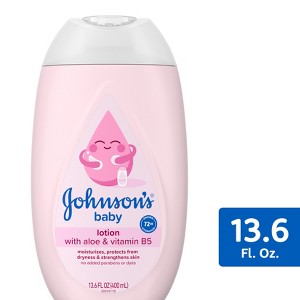 Johnson's Moisturizing Mild Pink Baby Body Lotion, Coconut Oil for Delicate Skin, Hypoallergenic - 13.6 fl oz - 1 of 4