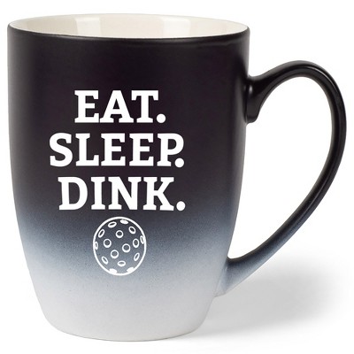 Elanze Designs Eat Sleep Dink Two Toned Ombre Matte Black and White 12 ounce Ceramic Stoneware Coffee Cup Mug