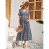 BLUEMING Maternity Dress for Women Summer Faux Wrap Highwaist Tiered Maxi Dress Circle Sleeve Flowy Tie Waist Surplice Dress - 4 of 4