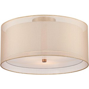 Possini Euro Design Modern Ceiling Light Semi Flush Mount Fixture 18" Wide Antique Brass 3-Light Champagne Organza Double Drum for Bedroom Kitchen - 1 of 4
