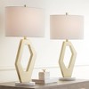 360 Lighting Brody Modern Table Lamps Set of 2 28" Tall Sculptural Gold Geometric Frame White Oval Shade Bedroom Living Room Bedside Nightstand Office - 2 of 4