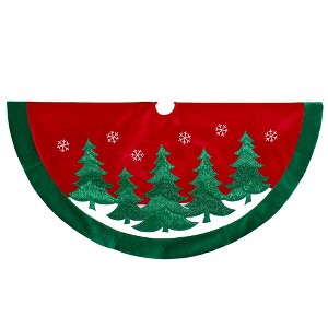 Kurt Adler 48-Inch Red Velvet with Green Trees Tree Skirt - 1 of 4
