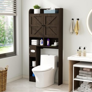 MUUEGM Over The Toilet Storage Cabinet, Farmhouse Bathroom Space-Saving Organizer with Toilet Paper Holder & Adjustable Shelf - 1 of 4
