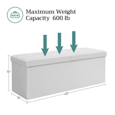 White 43" Faux Leather Folding Storage Ottoman Bench