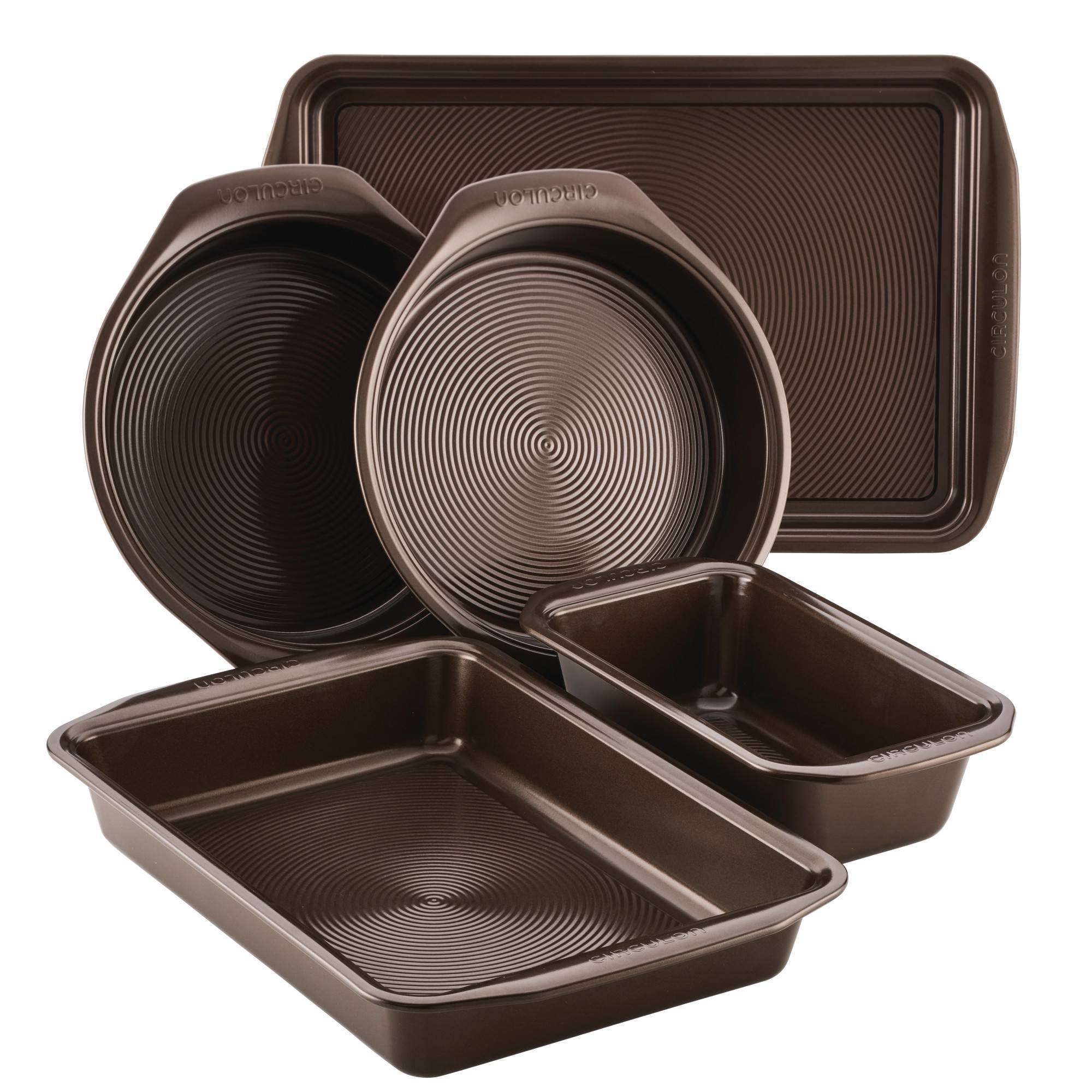 Circulon 5pc Nonstick Bakeware Set Chocolate Brown: Steel Baking Pan & Sheet Set, Even-Heating, Oven-Safe to 450°F