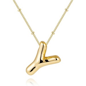 Chunky Balloon Initial Necklace 14K Gold Plated Non Tarnish Mom Gift Gold-Y - 1 of 4