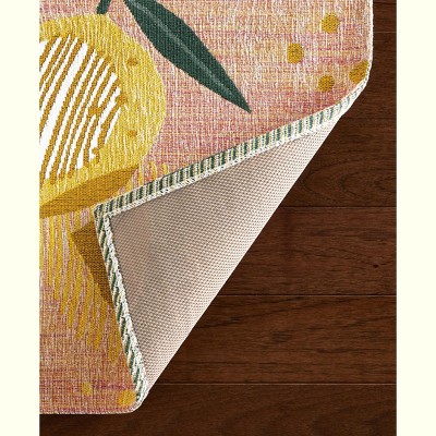 Peach Pink Lemon Print Polyester Rectangular Kitchen Mat
