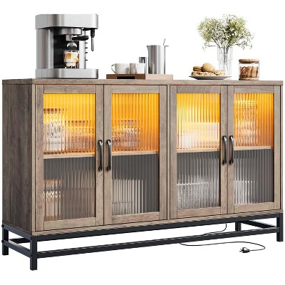 Sideboard Buffet Storage Cabinet, Wood Accent Kitchen Coffee Bar Cabinet with 4 Doors and Adjustable Shelves