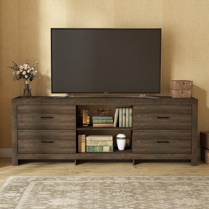 Famapy Modern 4 Drawer Minimalist TV Console Silent Metal Slide Multifunctional Storage Space Brown - 1 of 4