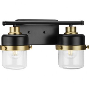 Progress Lighting Beckner 2-Light Vanity Light, Matte Black, Industrial-Style Shades, Damp Rated - 1 of 3