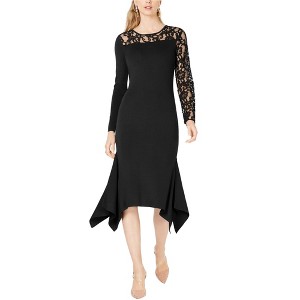 I.N.C International Concepts Womens Floral Lace Inset Sweater Dress, Black, Medium - 1 of 1