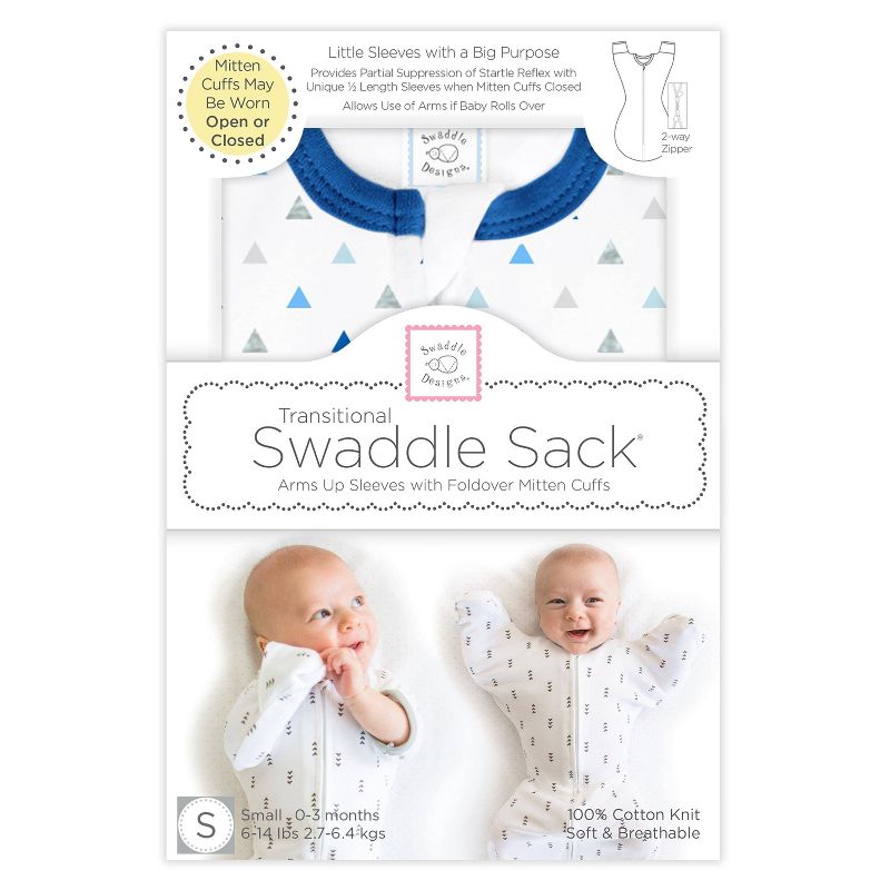 SwaddleDesigns Transitional Swaddle Sack Wearable Blanket - Blue Tiny Triangles - S - 0-3 Months, 3 of 9