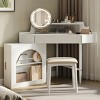 Corner Vanity Desk with Mirror Storage Cabinet and Lighting Feature for Small Bedroom Spaces-3irtyhousy - 3 of 4
