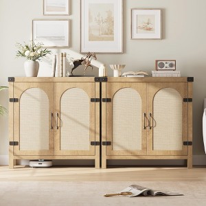 coucheta Set of 2 Rattan Sideboard Buffet Cabinets with Storage, Farmhouse Storage Cabinet, Wooden Coffee Bar Cabinet for Kitchen, Dining Room - 1 of 4