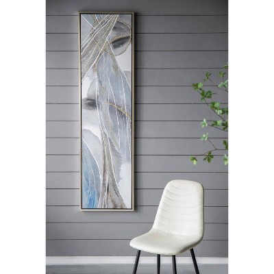 Tall Abstract Framed Oil Paintings in Purple, Gold, and Blue